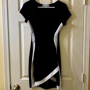 Black dress with white trim - rouched on side, body con